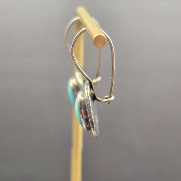 SEZGIN Sterling Silver Drop Earrings 1" Blue Cat’s Eye Signed 925 Oval 4.35g - Picture 3 of 12